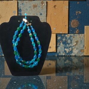 Vintage Blue and Green Beaded Necklace